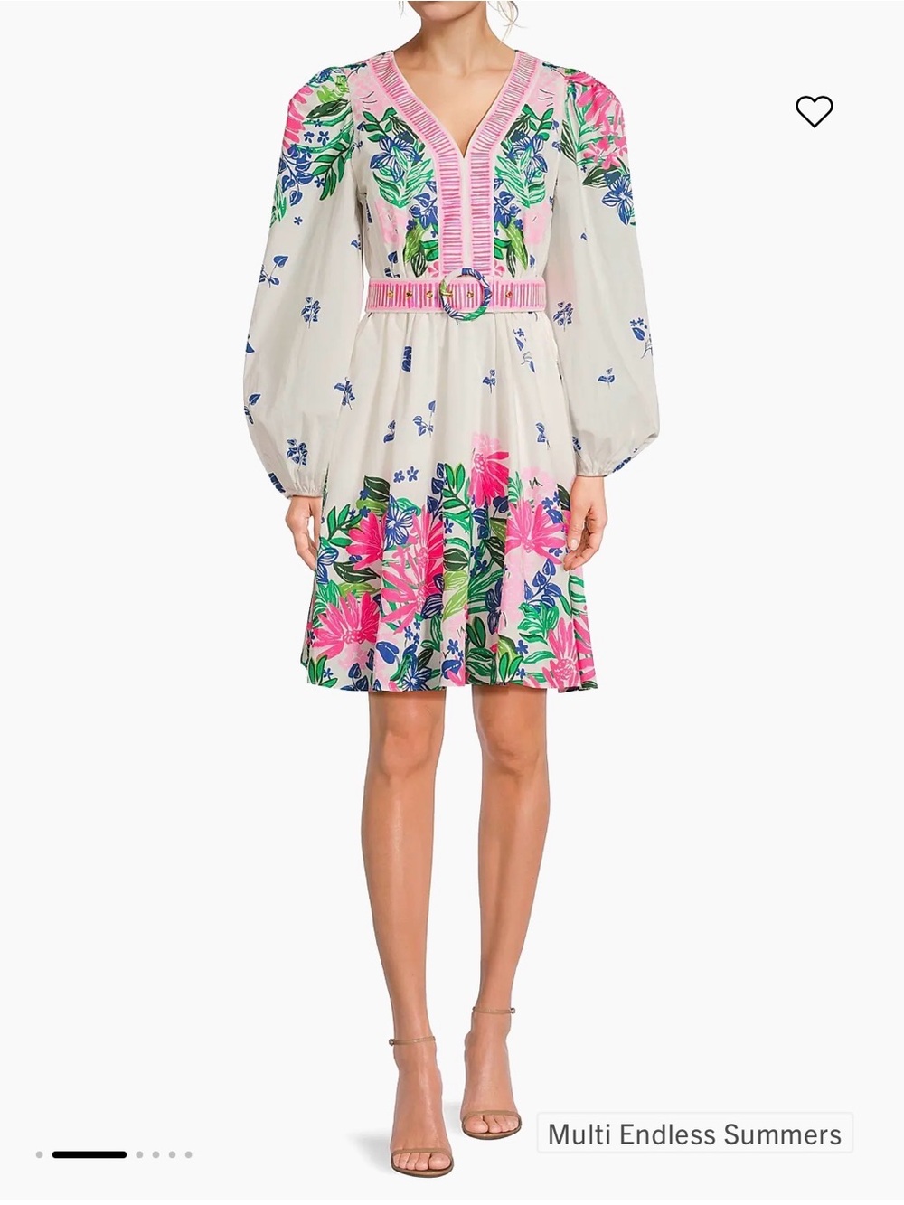 Lilly Pulitzer Chyanna Dress White with Pink Trim & Blue-Green Floral and Belt - Picture 4 of 9